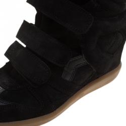 Pre Owned Isabel Marant Black Suede and Leather Bekett Wedge Sneakers Size 38