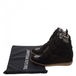 Pre Owned Isabel Marant Black Suede and Leather Bekett Wedge Sneakers Size 38