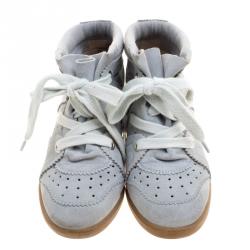 Pre Owned Isabel Marant Grey Suede Bobby Lace Up Wedge Sneakers Size 37