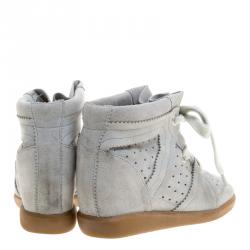Pre Owned Isabel Marant Grey Suede Bobby Lace Up Wedge Sneakers Size 37