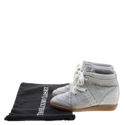 Pre Owned Isabel Marant Grey Suede Bobby Lace Up Wedge Sneakers Size 37