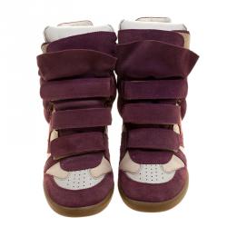 Isabel Marant Purple/Beige Suede and Canvas Bayley Star Wedge Sneakers Size 39