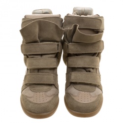Pre Owned Isabel Marant Khaki Suede Bekett Wedge Sneakers Size 40