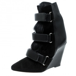 Pre Owned Isabel Marant Black Suede and Calf Hair Scarlet Wedge Boots Size 36