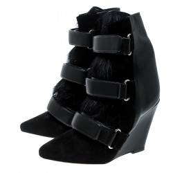 Pre Owned Isabel Marant Black Suede and Calf Hair Scarlet Wedge Boots Size 36
