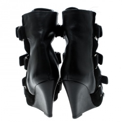 Pre Owned Isabel Marant Black Suede and Calf Hair Scarlet Wedge Boots Size 36