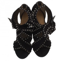 Pre Owned Isabel Marant Black Eyelet Suede and Leather Aydan Wrap Around Sandals Size 36