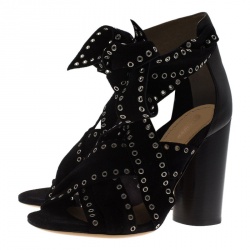 Pre Owned Isabel Marant Black Eyelet Suede and Leather Aydan Wrap Around Sandals Size 36