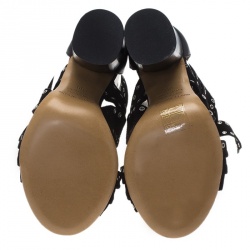 Pre Owned Isabel Marant Black Eyelet Suede and Leather Aydan Wrap Around Sandals Size 36