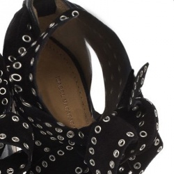 Pre Owned Isabel Marant Black Eyelet Suede and Leather Aydan Wrap Around Sandals Size 36