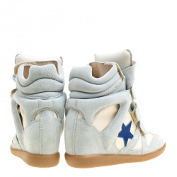 Pre Owned Isabel Marant Grey/Beige Suede and Canvas Bayley Star Wedge Sneakers Size 37