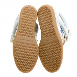 Pre Owned Isabel Marant Grey/Beige Suede and Canvas Bayley Star Wedge Sneakers Size 37