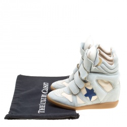 Pre Owned Isabel Marant Grey/Beige Suede and Canvas Bayley Star Wedge Sneakers Size 37