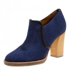 Isabel Marant Blue Canvas Block Heel Booties Size 37