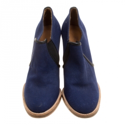 Isabel Marant Blue Canvas Block Heel Booties Size 37