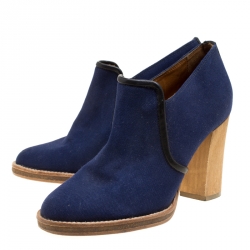 Isabel Marant Blue Canvas Block Heel Booties Size 37