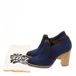 Isabel Marant Blue Canvas Block Heel Booties Size 37