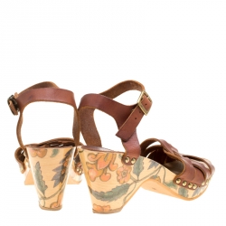 Isabel Marant Brown Leather Criss Cross Strap Floral Printed Platfrom Sandals Size 36