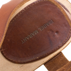 Isabel Marant Brown Leather Criss Cross Strap Floral Printed Platfrom Sandals Size 36