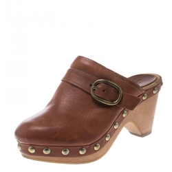 Isabel Marant Brown Leather Studded Platform Clogs Size 37