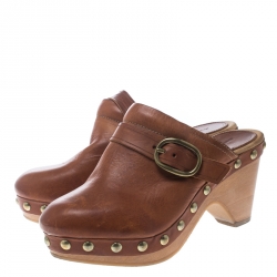 Isabel Marant Brown Leather Studded Platform Clogs Size 37