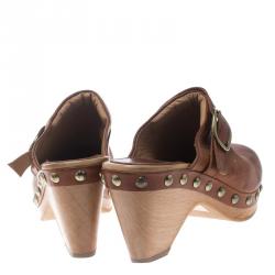 Isabel Marant Brown Leather Studded Platform Clogs Size 37