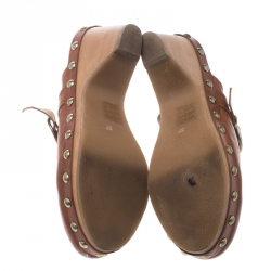 Isabel Marant Brown Leather Studded Platform Clogs Size 37