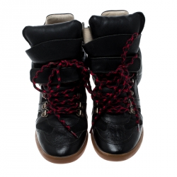 Pre Owned Isabel Marant Black Suede And Leather Bekett Wedge Sneakers Size 38
