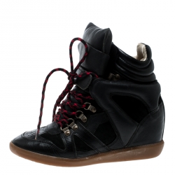 Pre Owned Isabel Marant Black Suede And Leather Bekett Wedge Sneakers Size 38