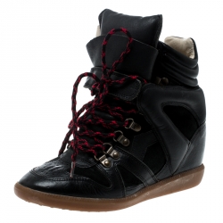 Pre Owned Isabel Marant Black Suede And Leather Bekett Wedge Sneakers Size 38