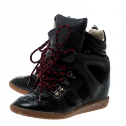 Pre Owned Isabel Marant Black Suede And Leather Bekett Wedge Sneakers Size 38