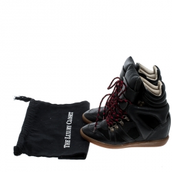 Pre Owned Isabel Marant Black Suede And Leather Bekett Wedge Sneakers Size 38