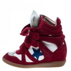 Isabel Marant Red/Beige Suede and Canvas Bayley Star Wedge Sneakers Size 37