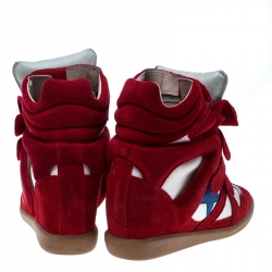 Isabel Marant Red/Beige Suede and Canvas Bayley Star Wedge Sneakers Size 37