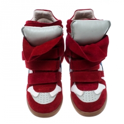 Isabel Marant Red/Beige Suede and Canvas Bayley Star Wedge Sneakers Size 37