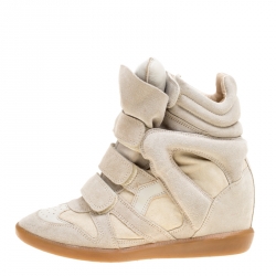 Pre Owned Isabel Marant Beige Suede Bekett Wedge Sneakers Size 39