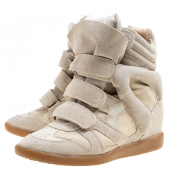 Pre Owned Isabel Marant Beige Suede Bekett Wedge Sneakers Size 39