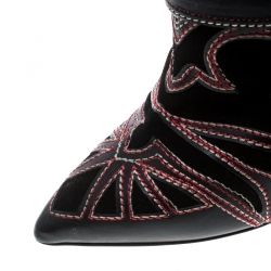 Pre Owned Isabel Marant Black Embroidered Suede and Leather Betty Ankle Boots Size 37