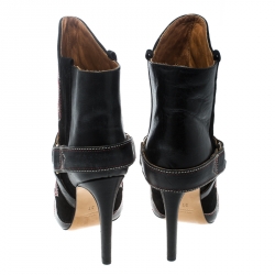 Pre Owned Isabel Marant Black Embroidered Suede and Leather Betty Ankle Boots Size 37