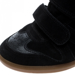 Pre Owned Isabel Marant Black Suede And Leather Bekett Wedge Sneakers Size 38