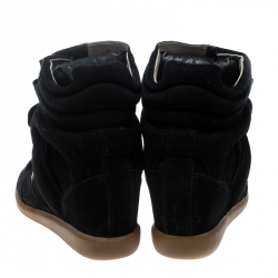 Pre Owned Isabel Marant Black Suede And Leather Bekett Wedge Sneakers Size 38