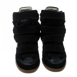 Pre Owned Isabel Marant Black Suede And Leather Bekett Wedge Sneakers Size 38