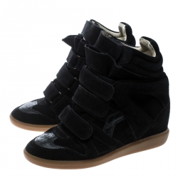 Pre Owned Isabel Marant Black Suede And Leather Bekett Wedge Sneakers Size 38