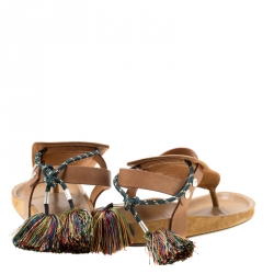 Pre Owned Isabel Marant Brown Suede and Leather Cook Lee Tassel Flat Sandals Size 40