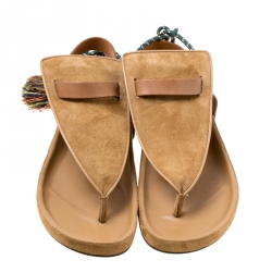 Pre Owned Isabel Marant Brown Suede and Leather Cook Lee Tassel Flat Sandals Size 40