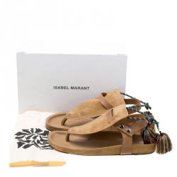 Pre Owned Isabel Marant Brown Suede and Leather Cook Lee Tassel Flat Sandals Size 40