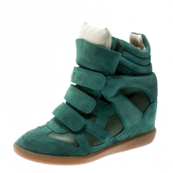 Pre Owned Isabel Marant Green Suede Bekett Wedge Sneakers Size 38