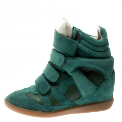 Pre Owned Isabel Marant Green Suede Bekett Wedge Sneakers Size 38