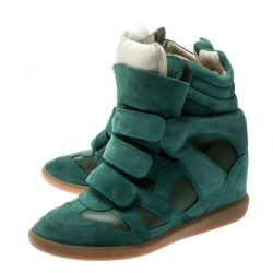 Pre Owned Isabel Marant Green Suede Bekett Wedge Sneakers Size 38