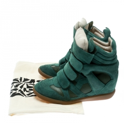 Pre Owned Isabel Marant Green Suede Bekett Wedge Sneakers Size 38
